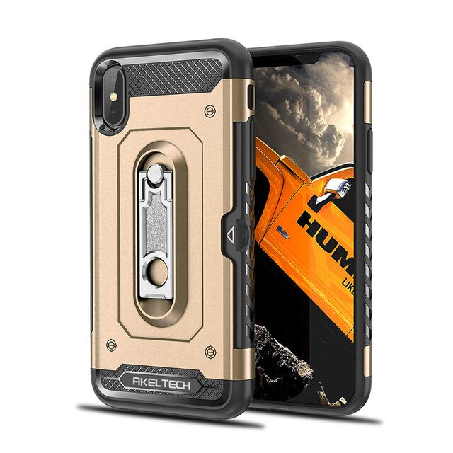 Hybrid Armor Case with Metal Stand and Card Slot for iPhone