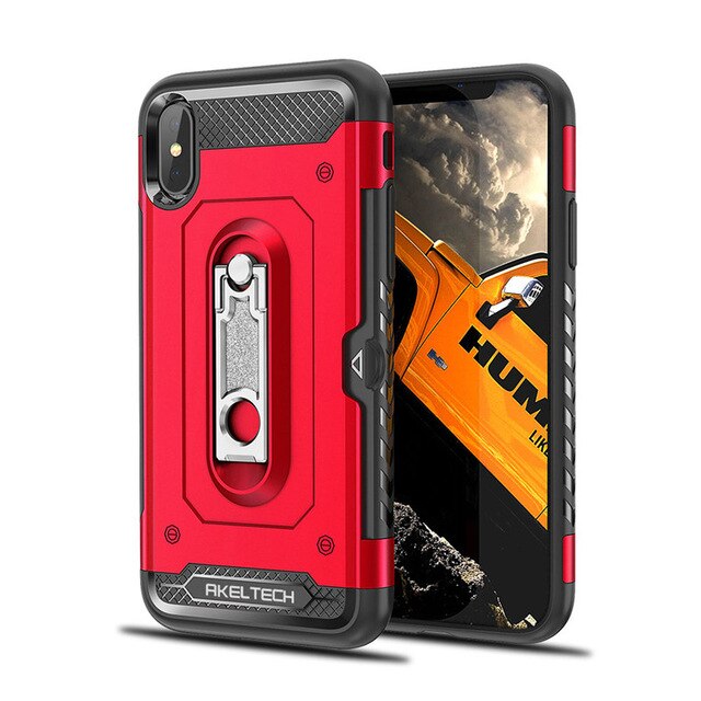 Hybrid Armor Case with Metal Stand and Card Slot for iPhone