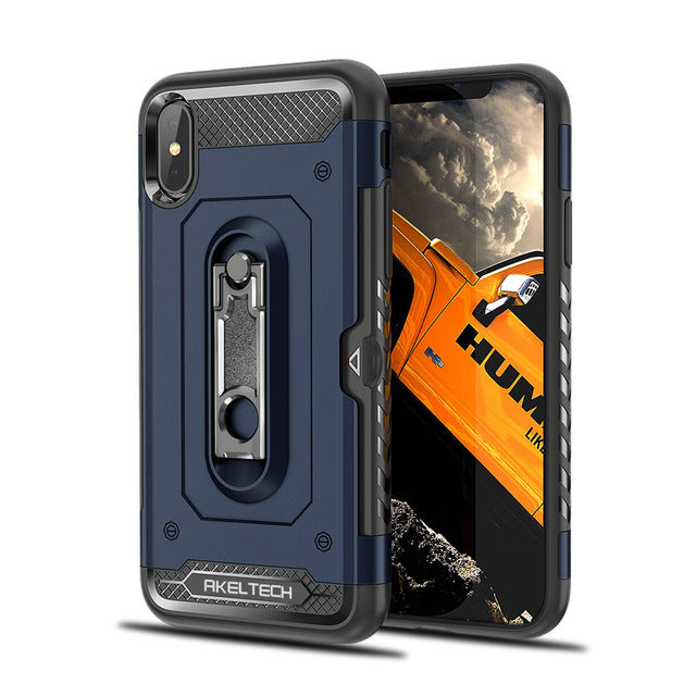 Hybrid Armor Case with Metal Stand and Card Slot for iPhone