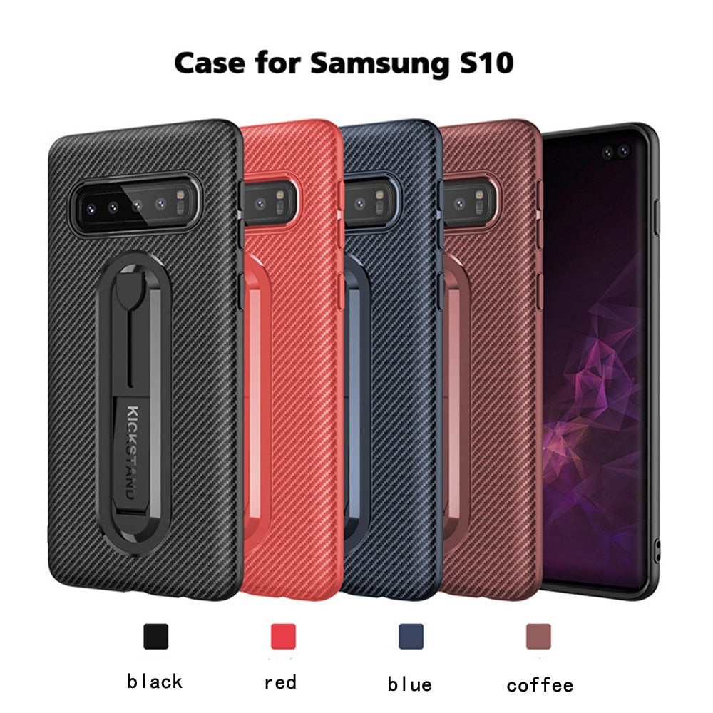 Carbon Fiber Bracket Case For Samsung Galaxy Matte Silicone Cover