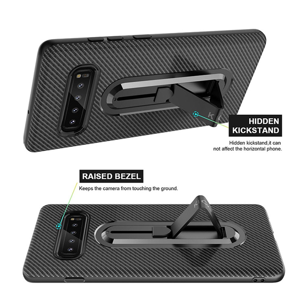 Carbon Fiber Bracket Case For Samsung Galaxy Matte Silicone Cover