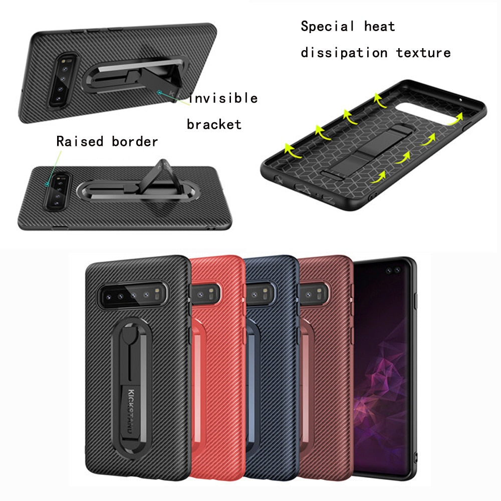 Carbon Fiber Bracket Case For Samsung Galaxy Matte Silicone Cover