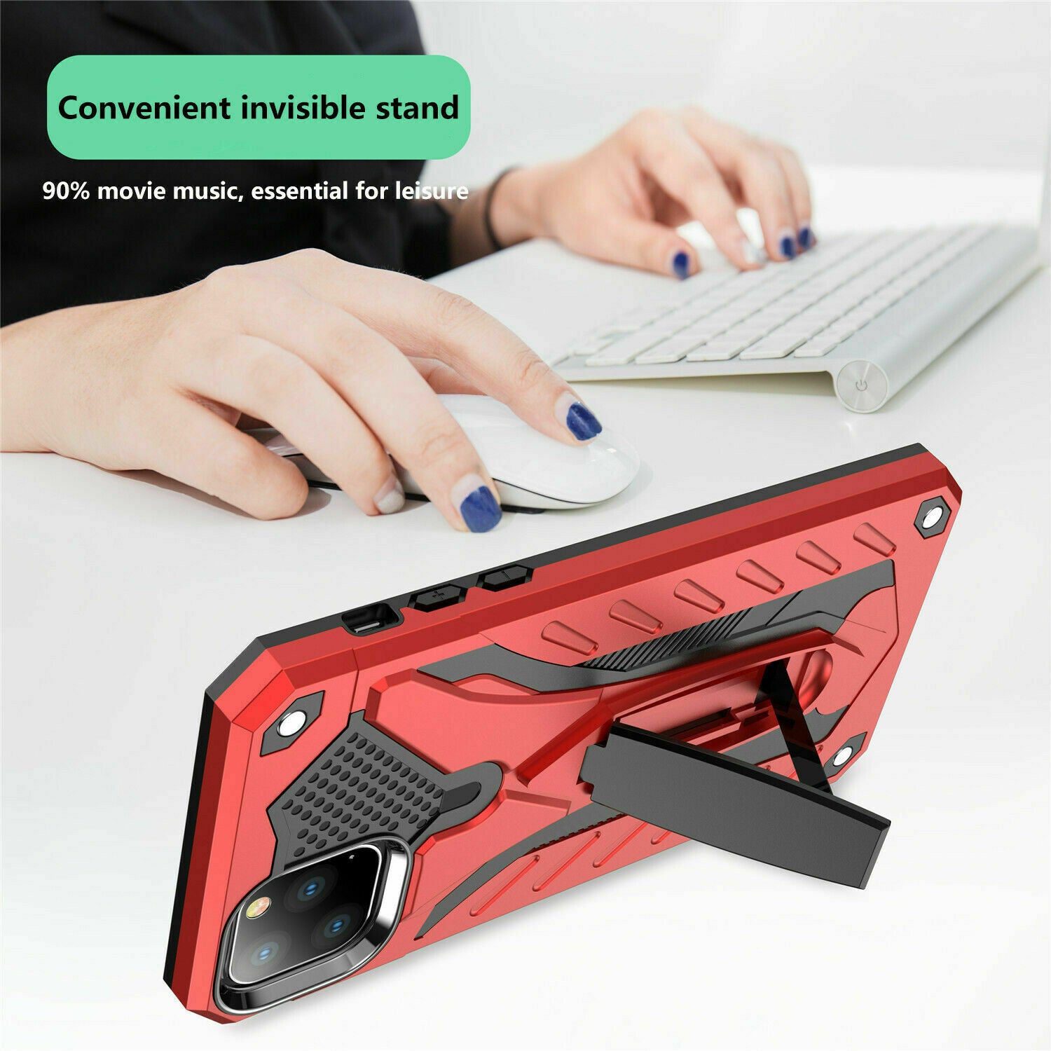 Heavy Duty Shockproof Stand Cover Glass Screen Protector For iPhone