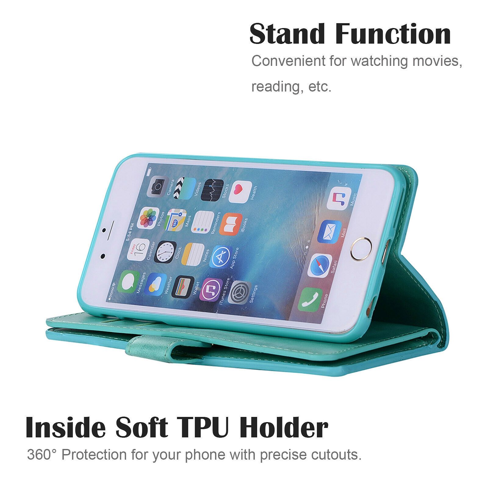 Leather Wallet Card Holder Stand Cover For iPhone