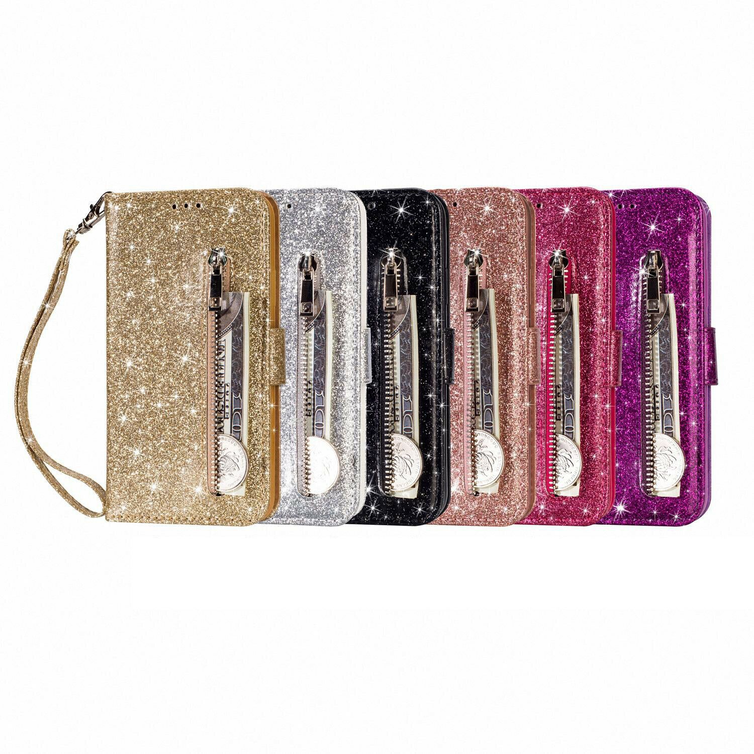 Glitter Bling Leather Zipper Wallet Case For iPhone