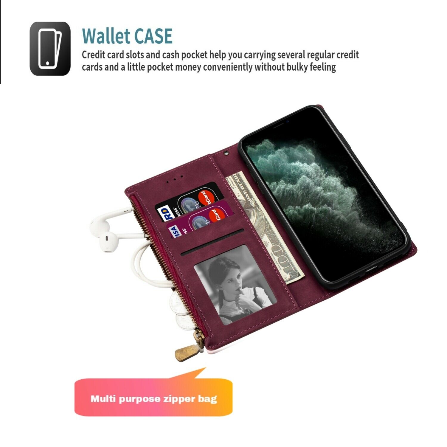 Funda Magnetic Shockproof Protective Card Holder For iPhone