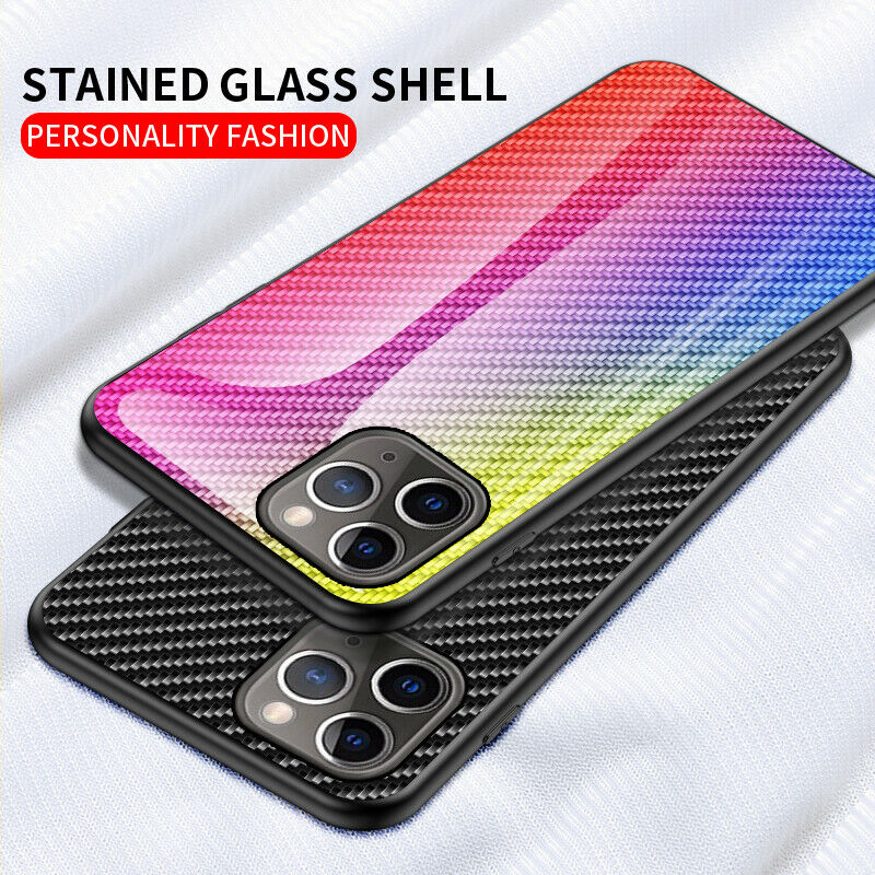Gradient Hybrid Tempered Glass Rubber Hard Case Back For iPhone