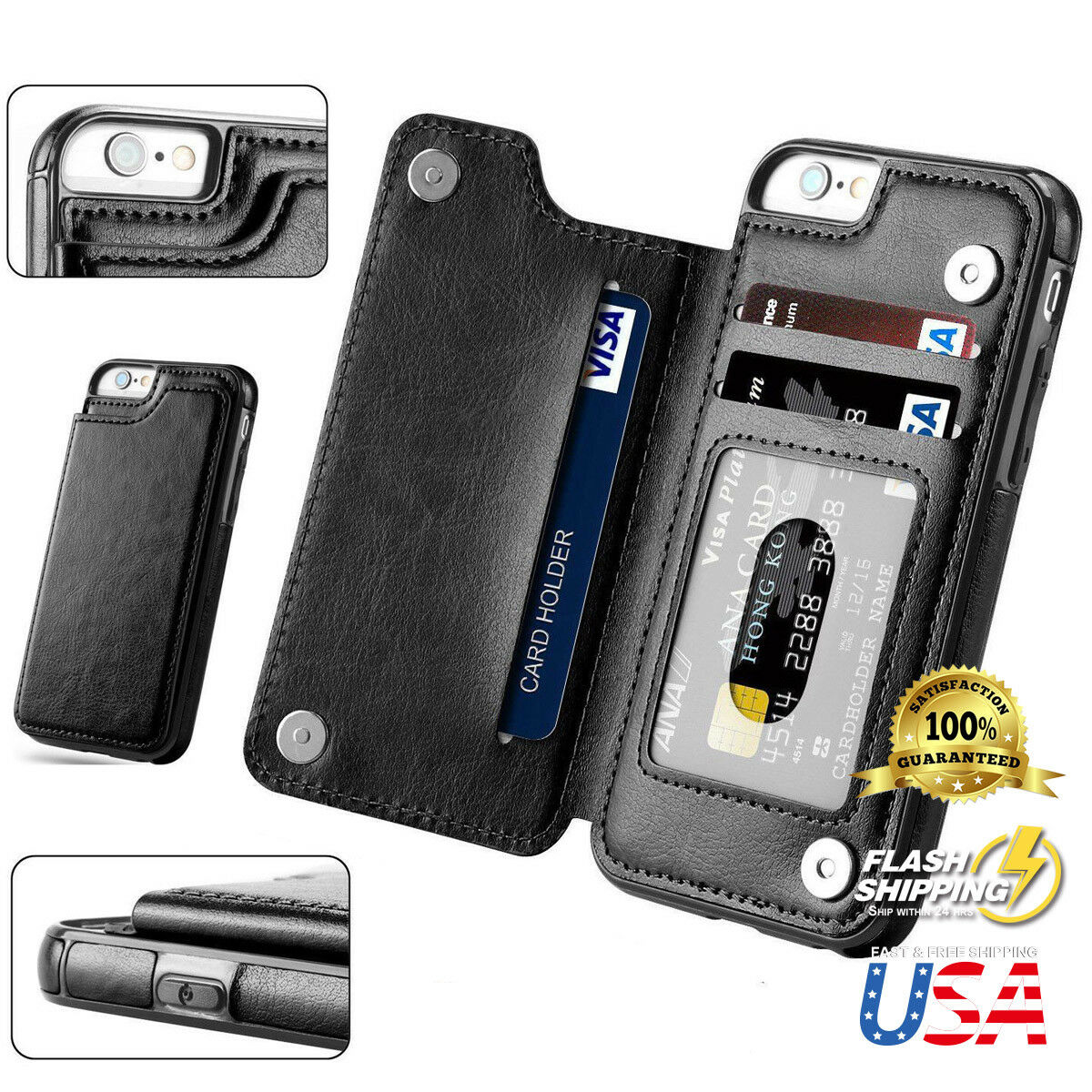 Fits Wallet Card Slot Case Leather Shockproof Magnetic For iPhone
