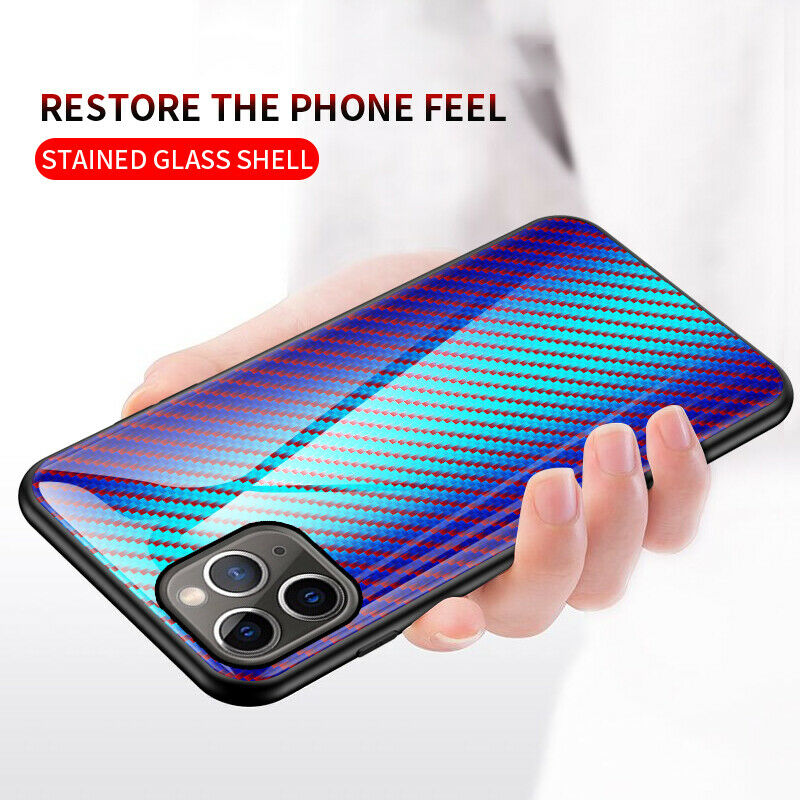 Gradient Hybrid Tempered Glass Rubber Hard Case Back For iPhone