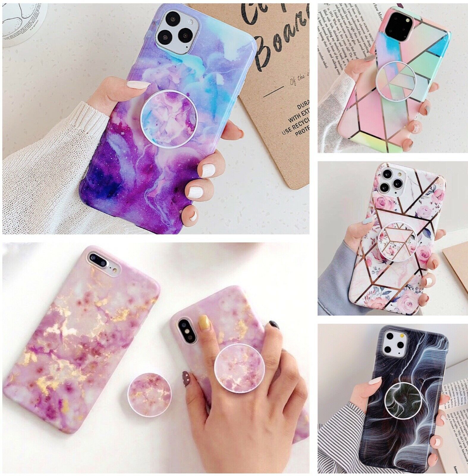 Marble Case With Holder Stand Quality For iPhone 11 11Pro