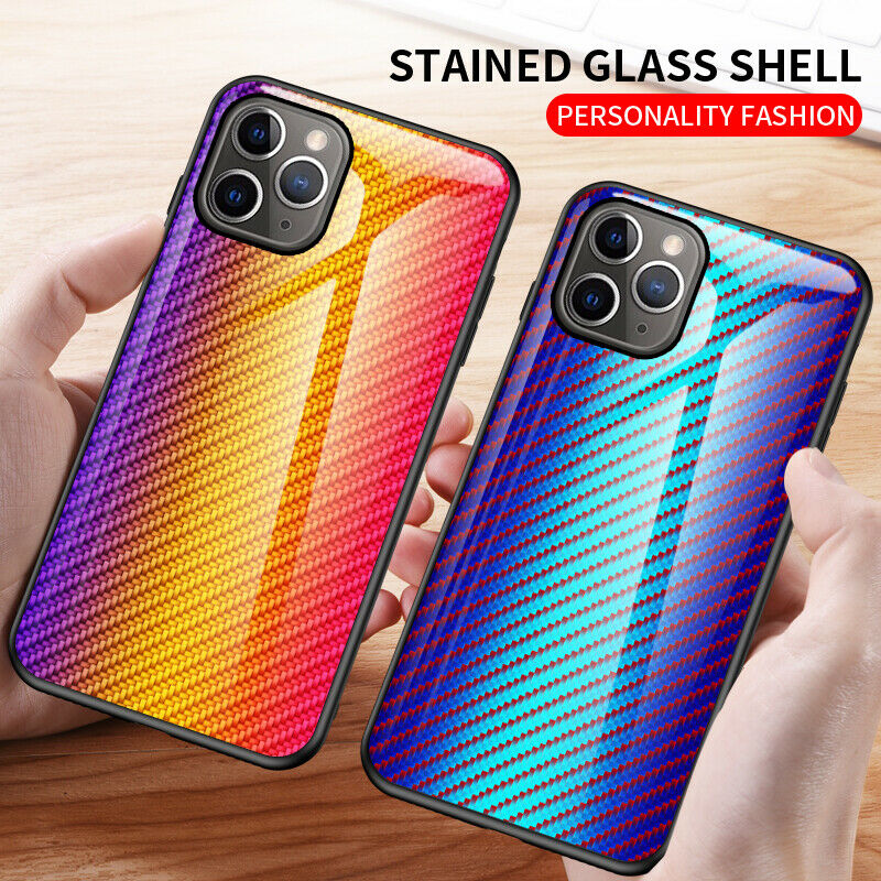 Gradient Hybrid Tempered Glass Rubber Hard Case Back For iPhone