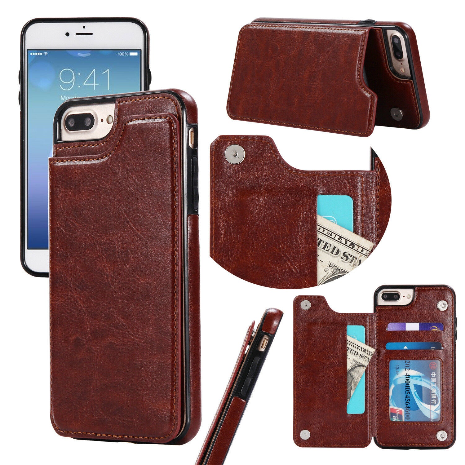 Fits Wallet Card Slot Case Leather Shockproof Magnetic For iPhone