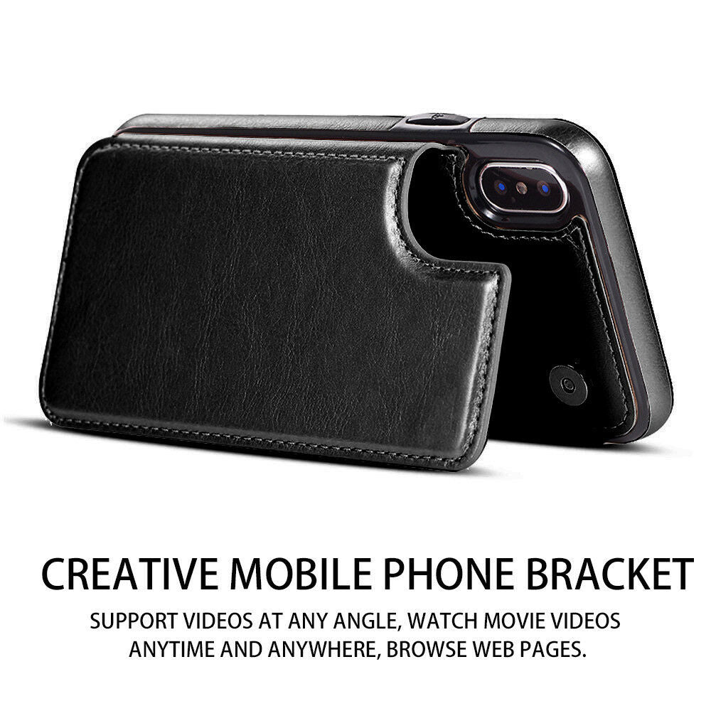 Fits Wallet Card Slot Case Leather Shockproof Magnetic For iPhone