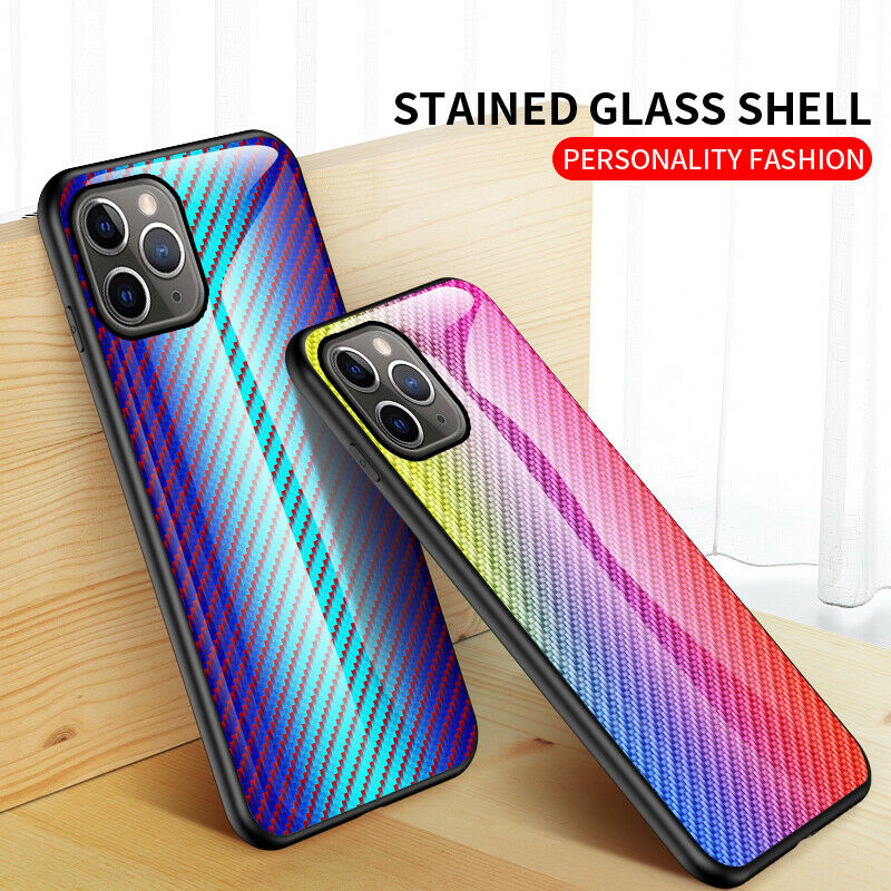 Gradient Hybrid Tempered Glass Rubber Hard Case Back For iPhone