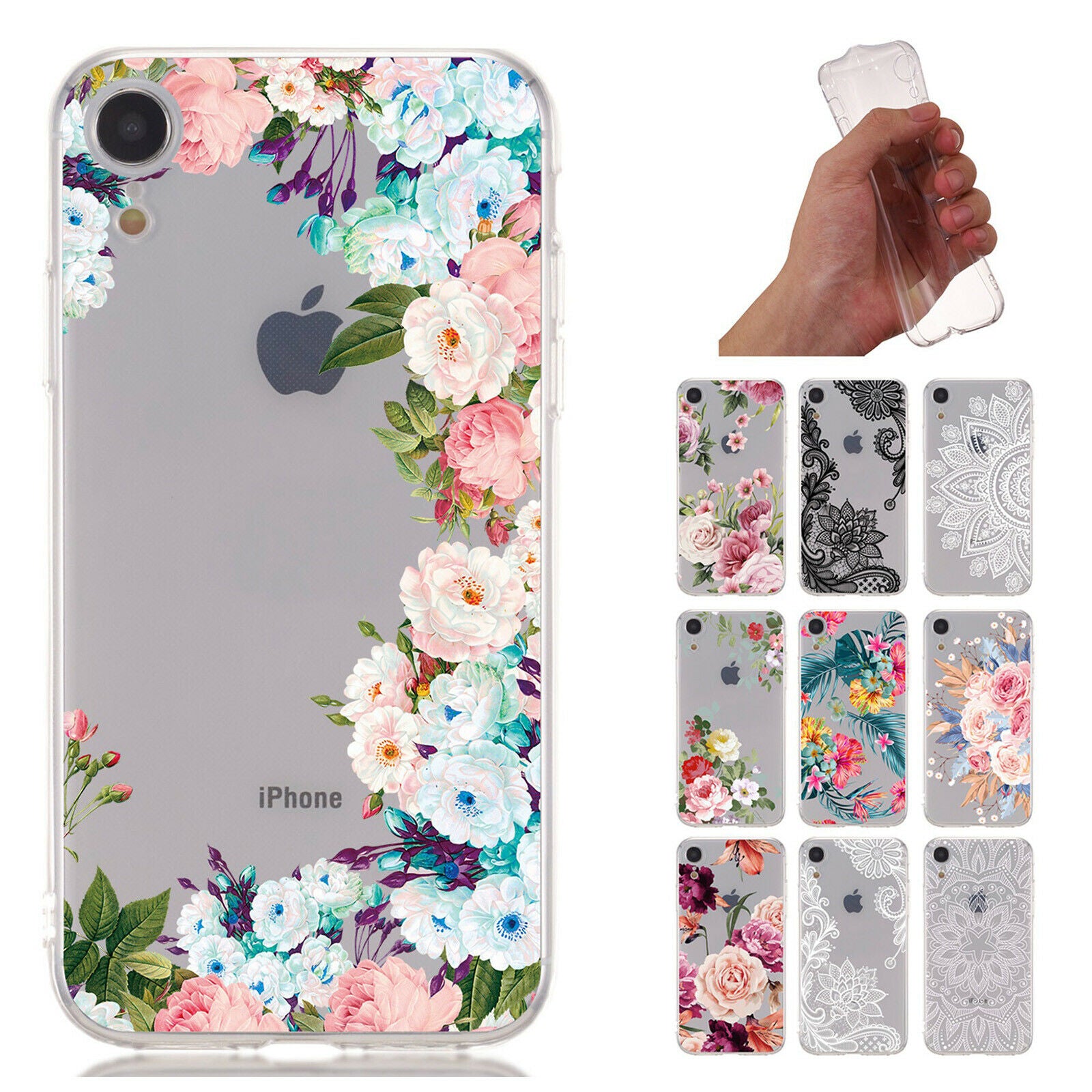 Flower Pattern Clear Soft Ultra Slim Back Case For iPhone