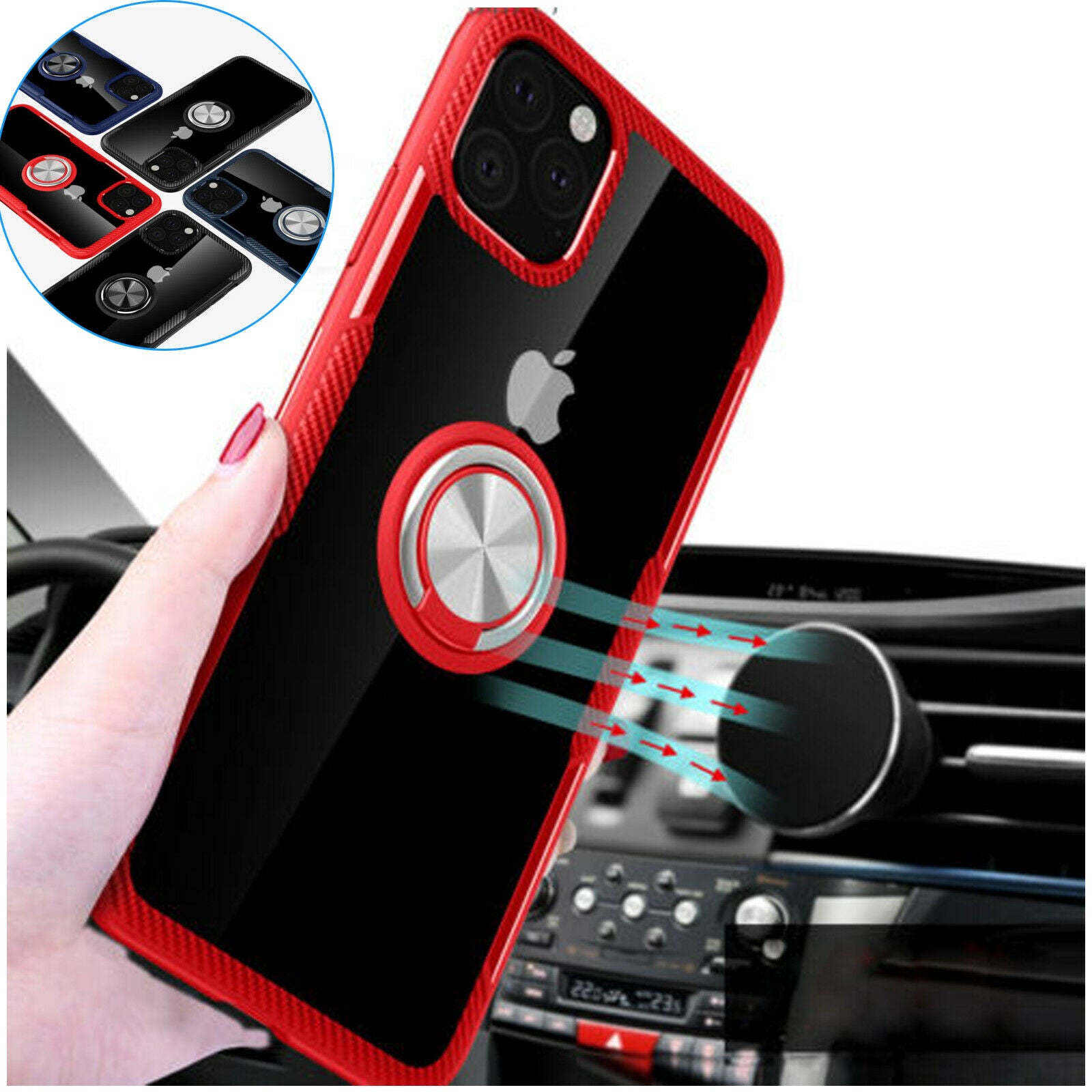 Hybrid Case Magnetic Stand Ring Holder Armor Rubber For iPhone
