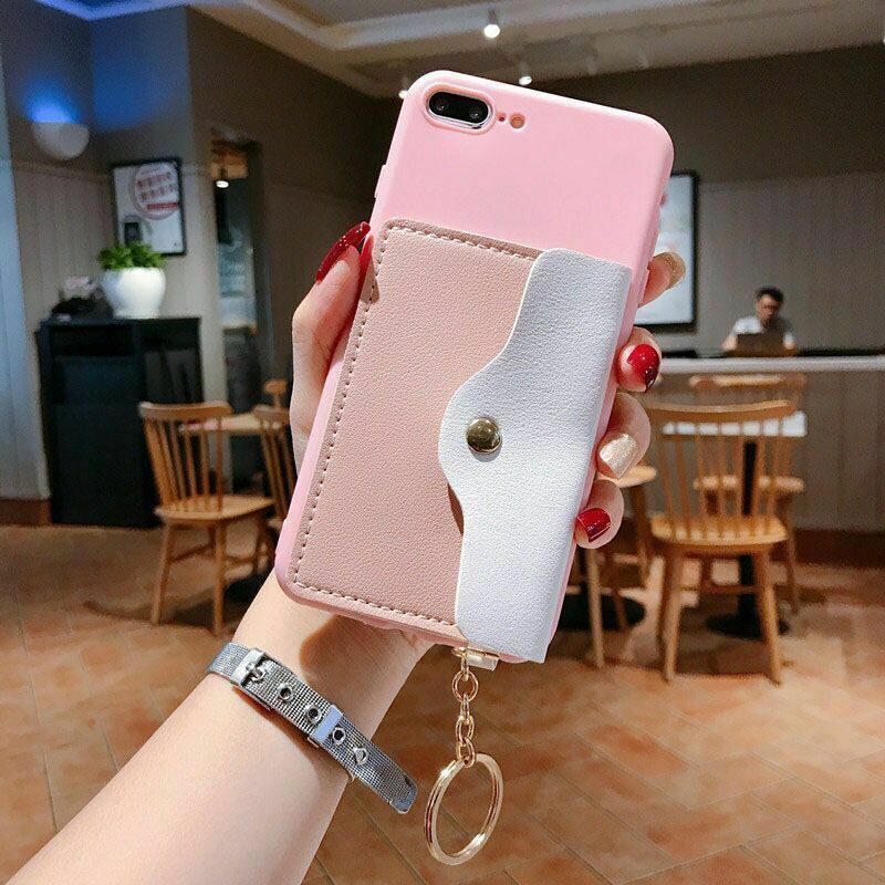 Stylish Wallet Cards Holder Bracket Lanyard Silicone Case For iPhone