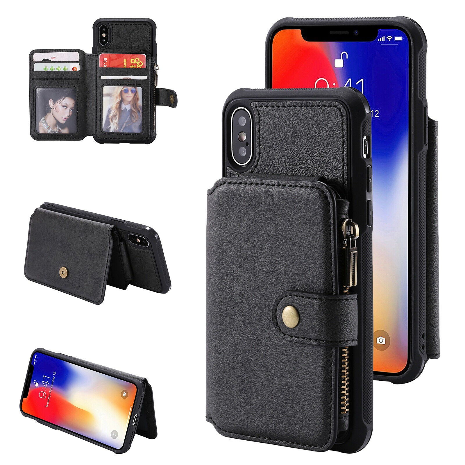 Zipper Multifunction Wallet Card Slot Leather Stand Case For iPhone
