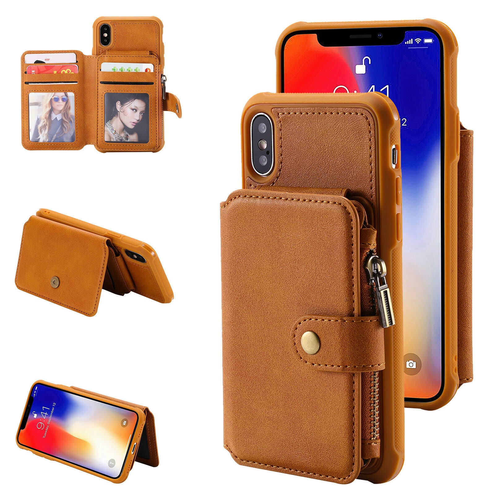 Zipper Multifunction Wallet Card Slot Leather Stand Case For iPhone