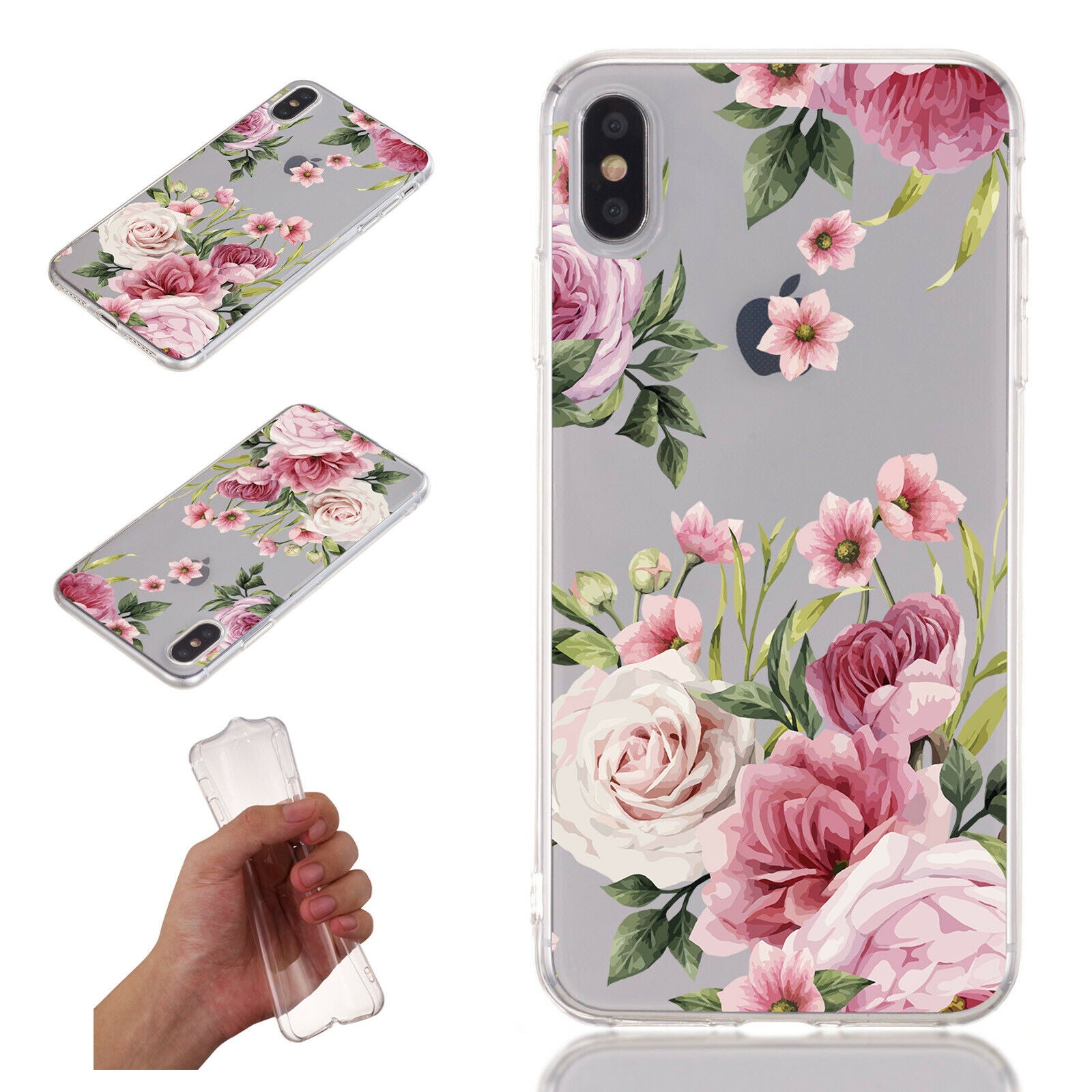 Flower Pattern Clear Soft Ultra Slim Back Case For iPhone