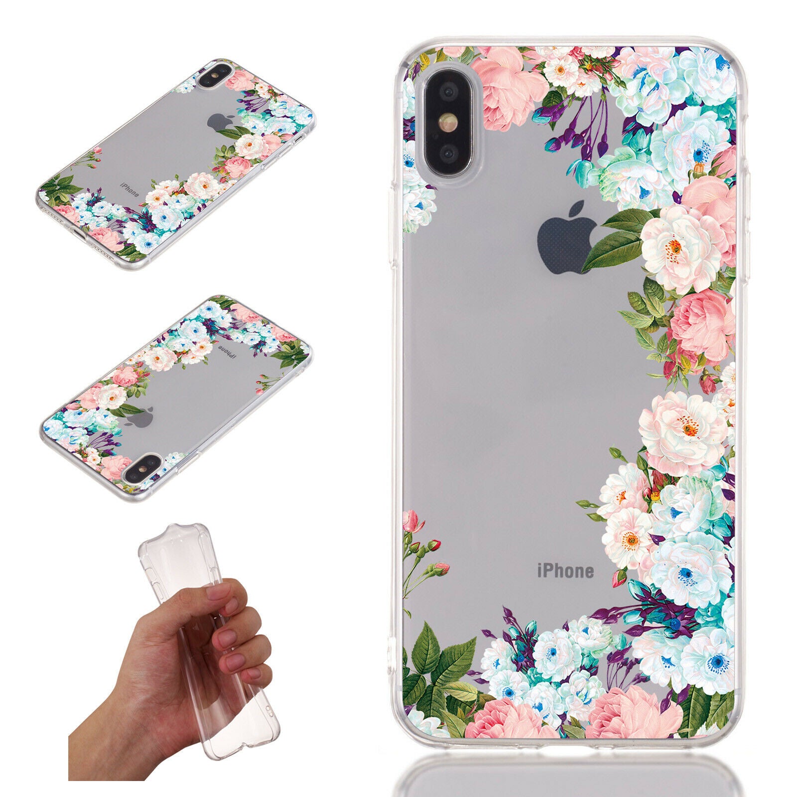 Flower Pattern Clear Soft Ultra Slim Back Case For iPhone