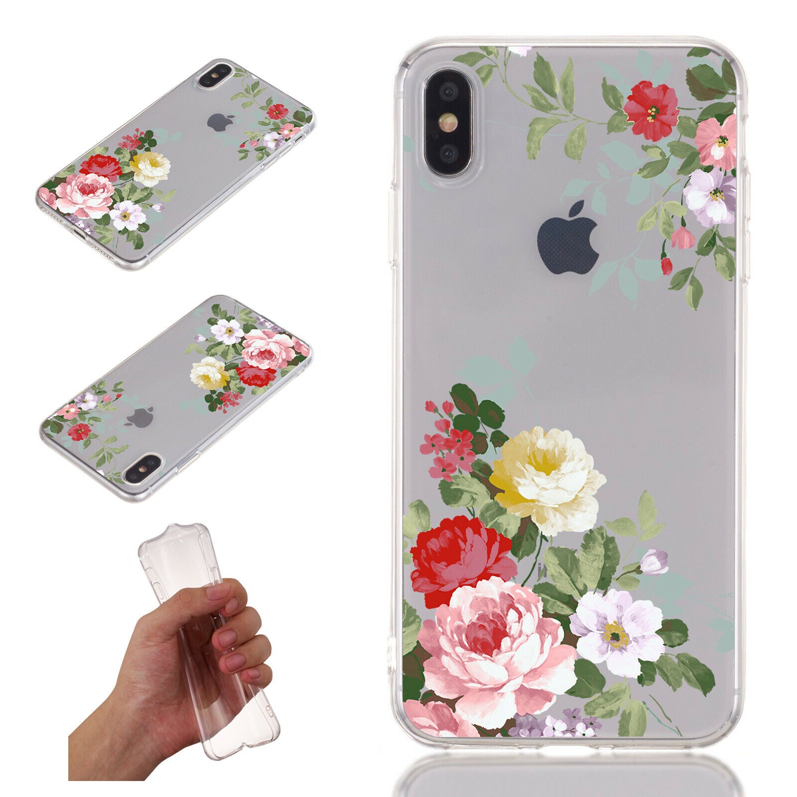 Flower Pattern Clear Soft Ultra Slim Back Case For iPhone