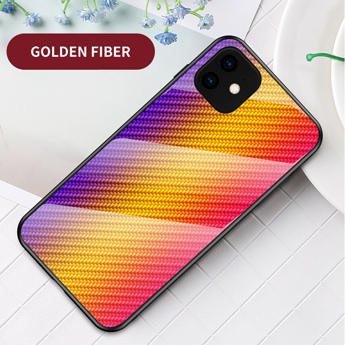 Gradient Hybrid Tempered Glass Rubber Hard Case Back For iPhone