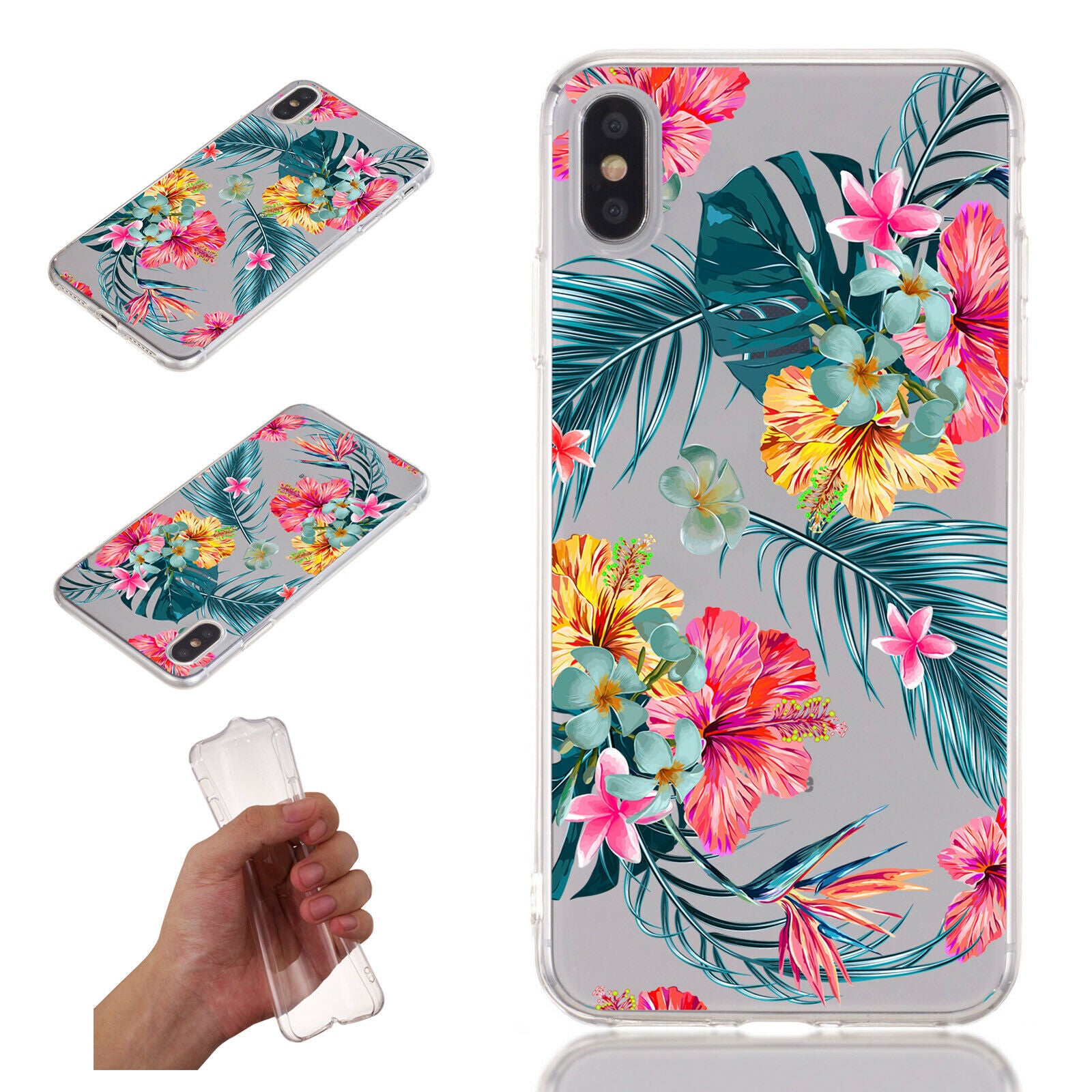 Flower Pattern Clear Soft Ultra Slim Back Case For iPhone