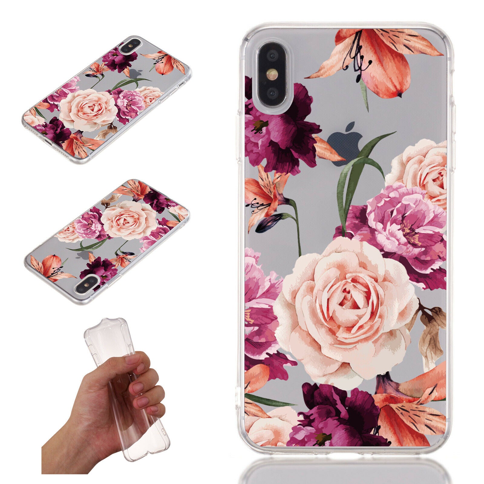 Flower Pattern Clear Soft Ultra Slim Back Case For iPhone