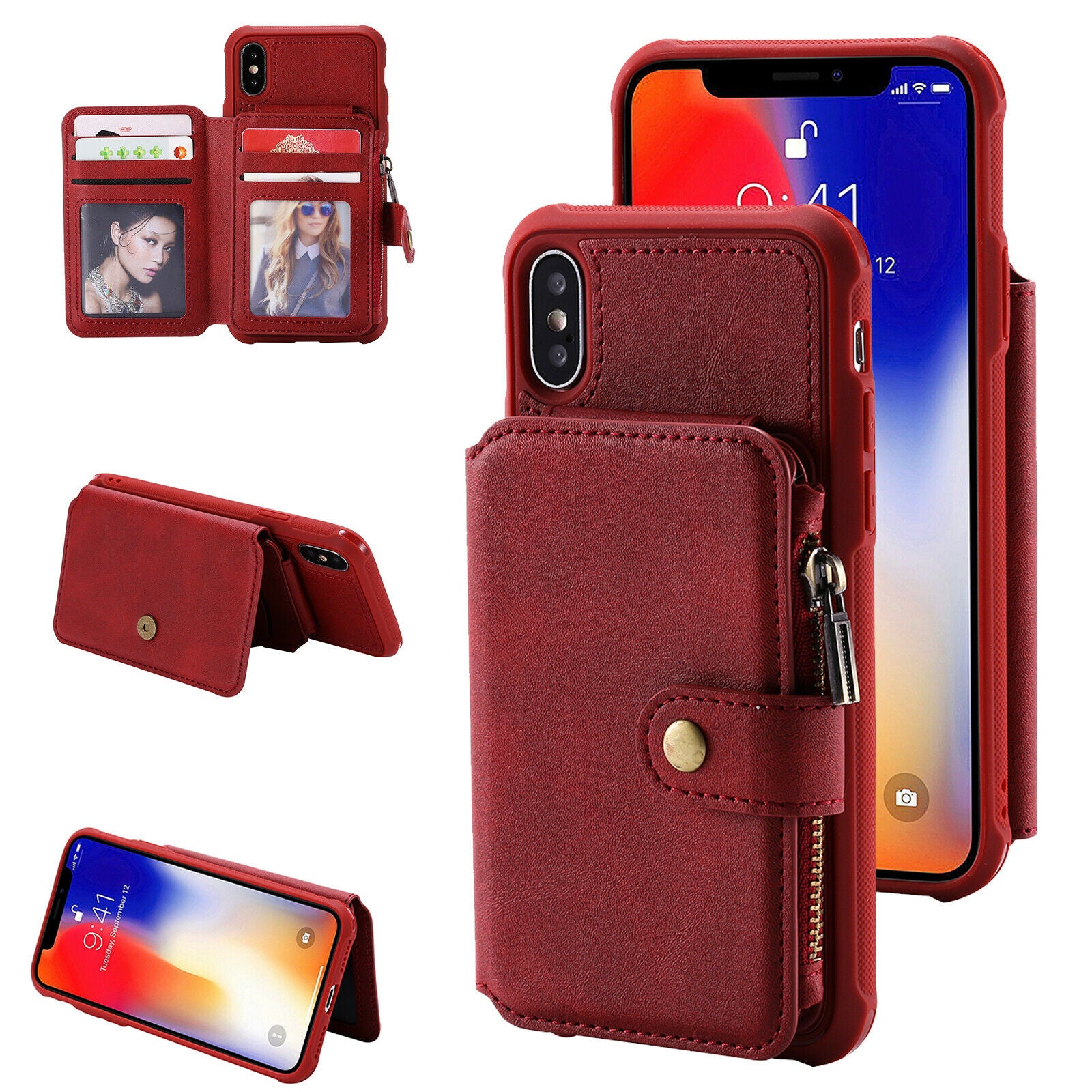 Zipper Multifunction Wallet Card Slot Leather Stand Case For iPhone