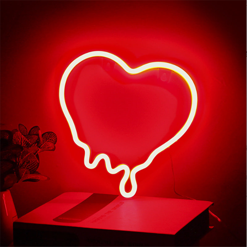  Red Neon LED Melted Heart Light Red Gothic Wall Decor Battery or USB Powered 