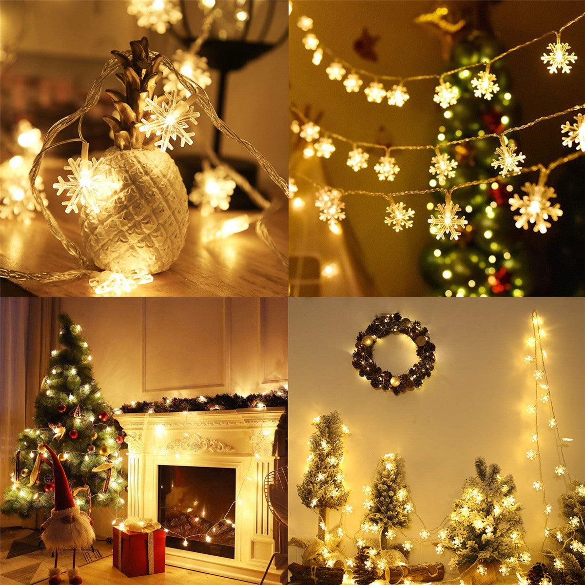  Snowflake String Lights USB Operated Fairy Lights for Bedroom Room Party Home Xmas Decor Indoor Outdoor Tree Decorations White 