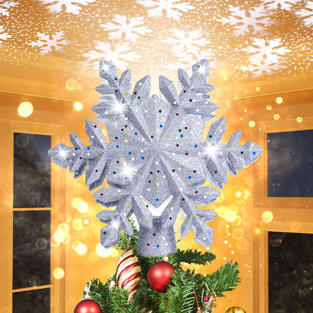  Christmas Tree Topper Rotating Snowflake Projector 