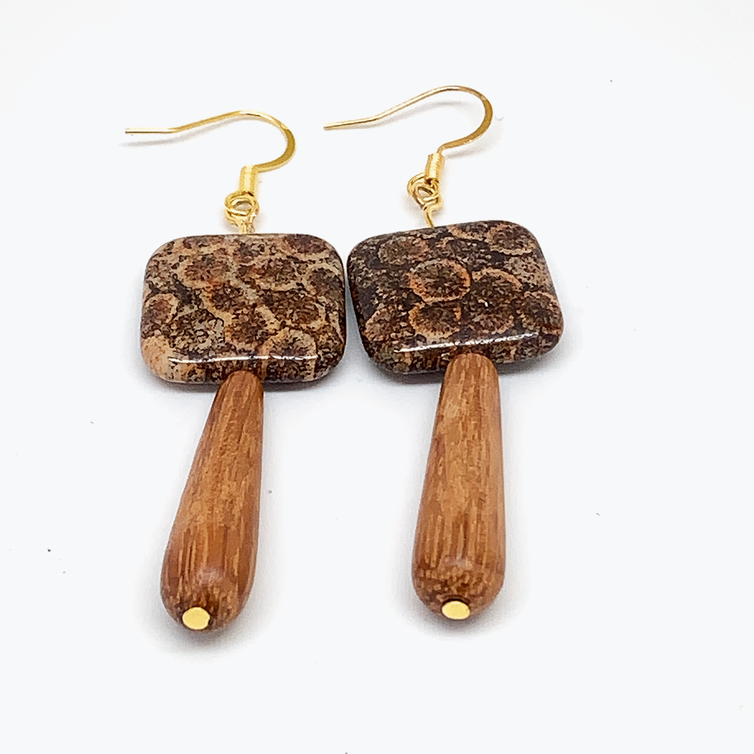 Fossilized Sandstone and Wood Diffuser Earrings