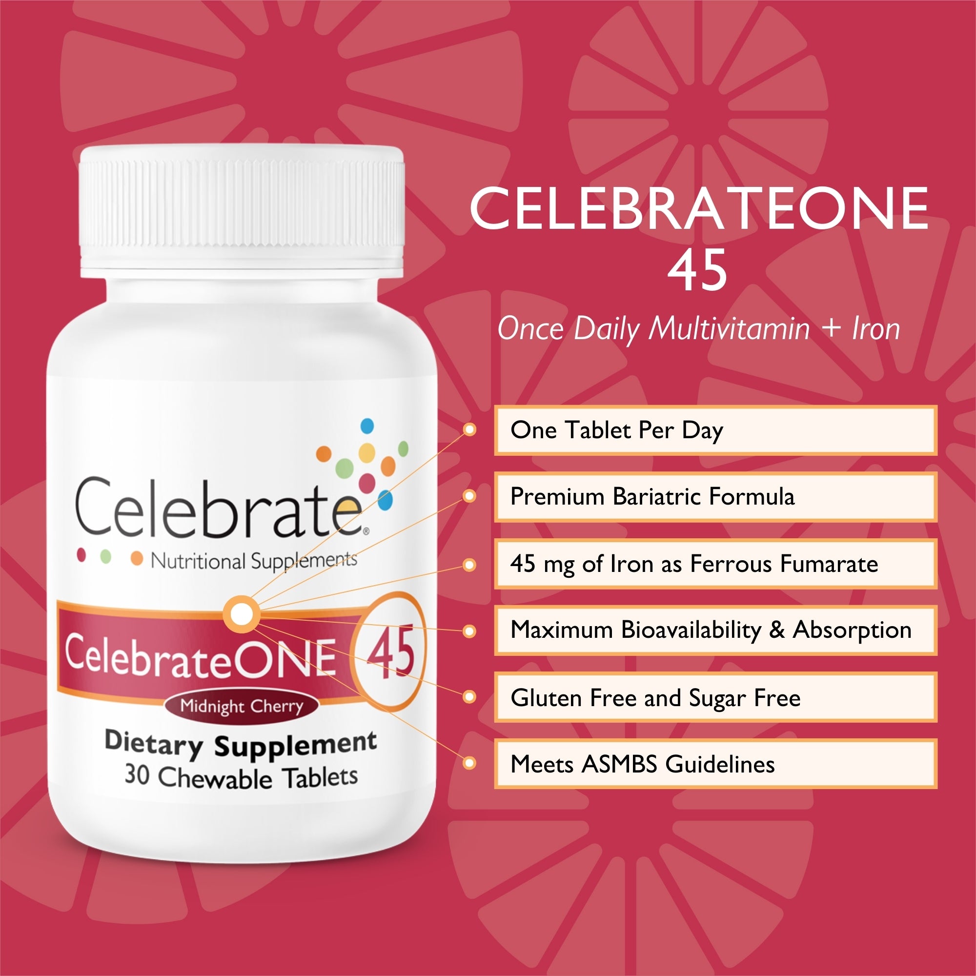 CelebrateONE 45 - Once Daily Bariatric Multivitamin with Iron Chewable