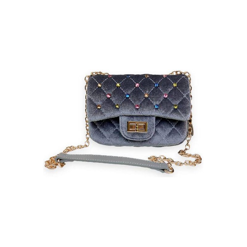 Doe A Dear Colorful Studs Velvet Quilted Purse, Grey