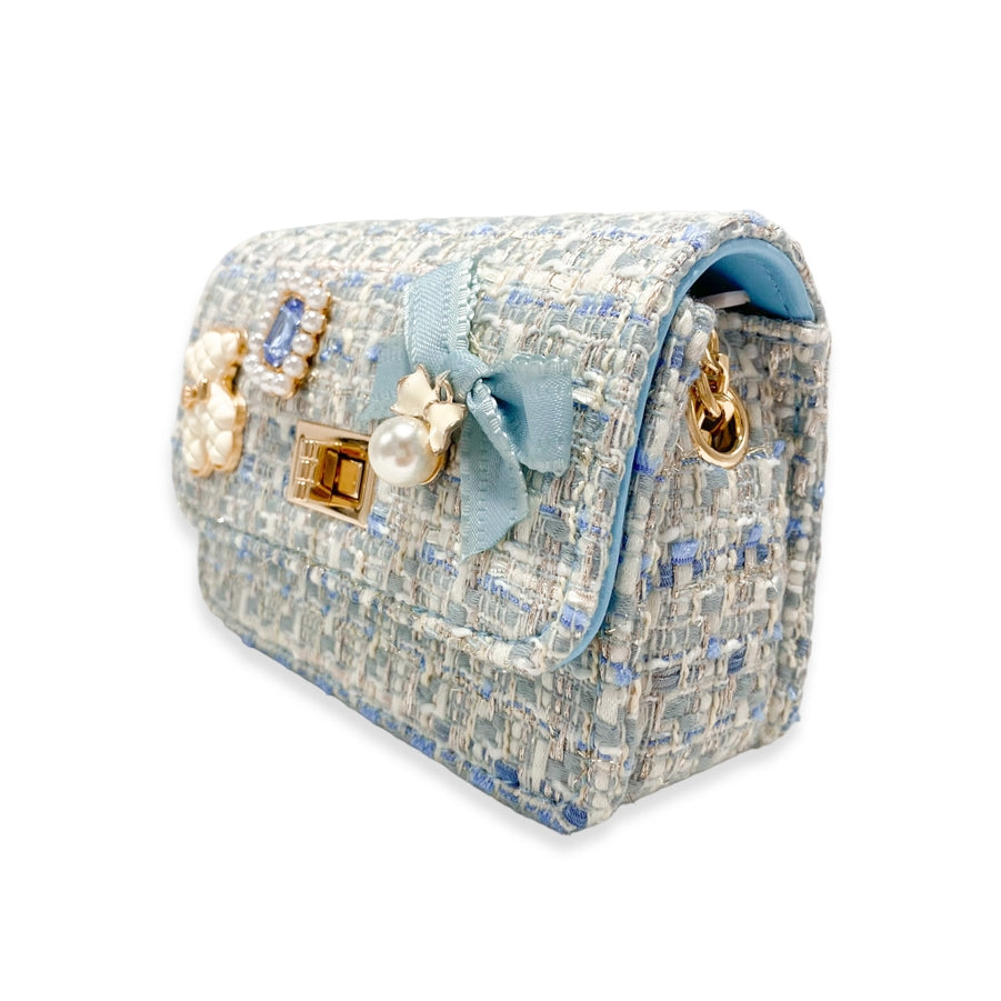 Doe A Deer Teddy & Bow Tweed Purse, Blue