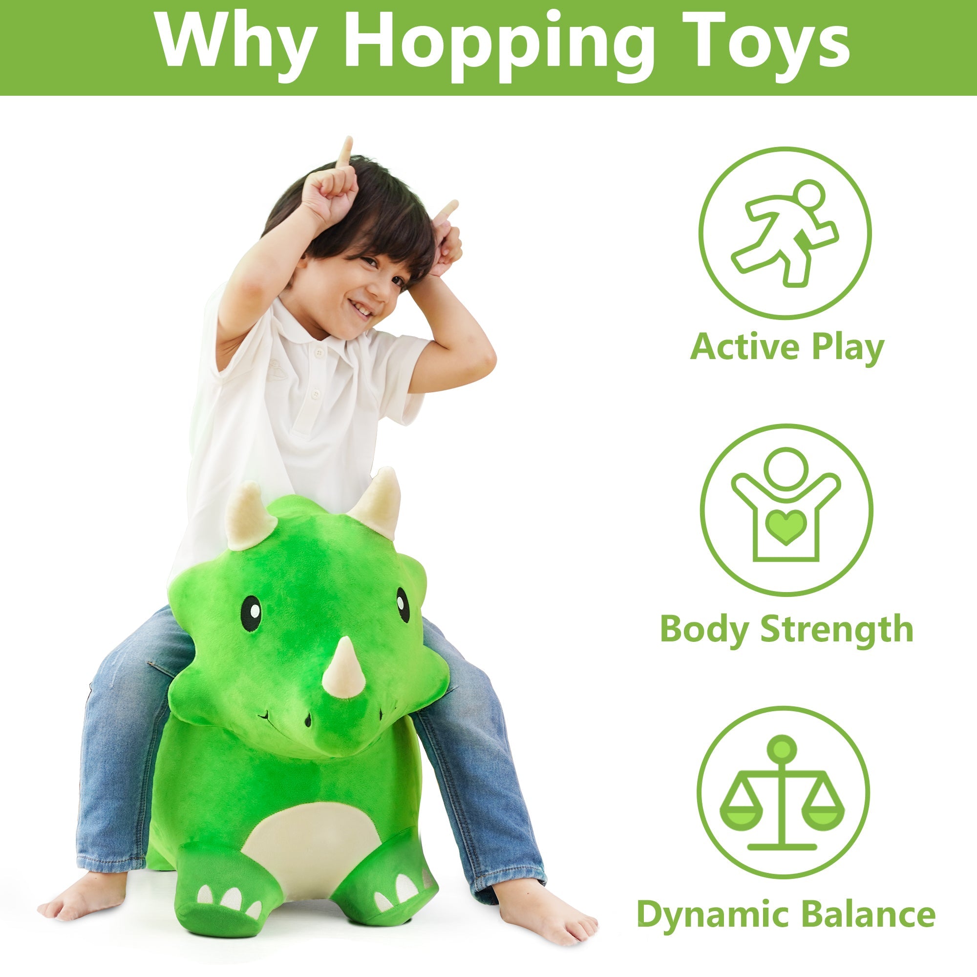 iPlay iLearn Bouncy Pals Kids Triceratops Dinosaur Hopper Ride on Toy