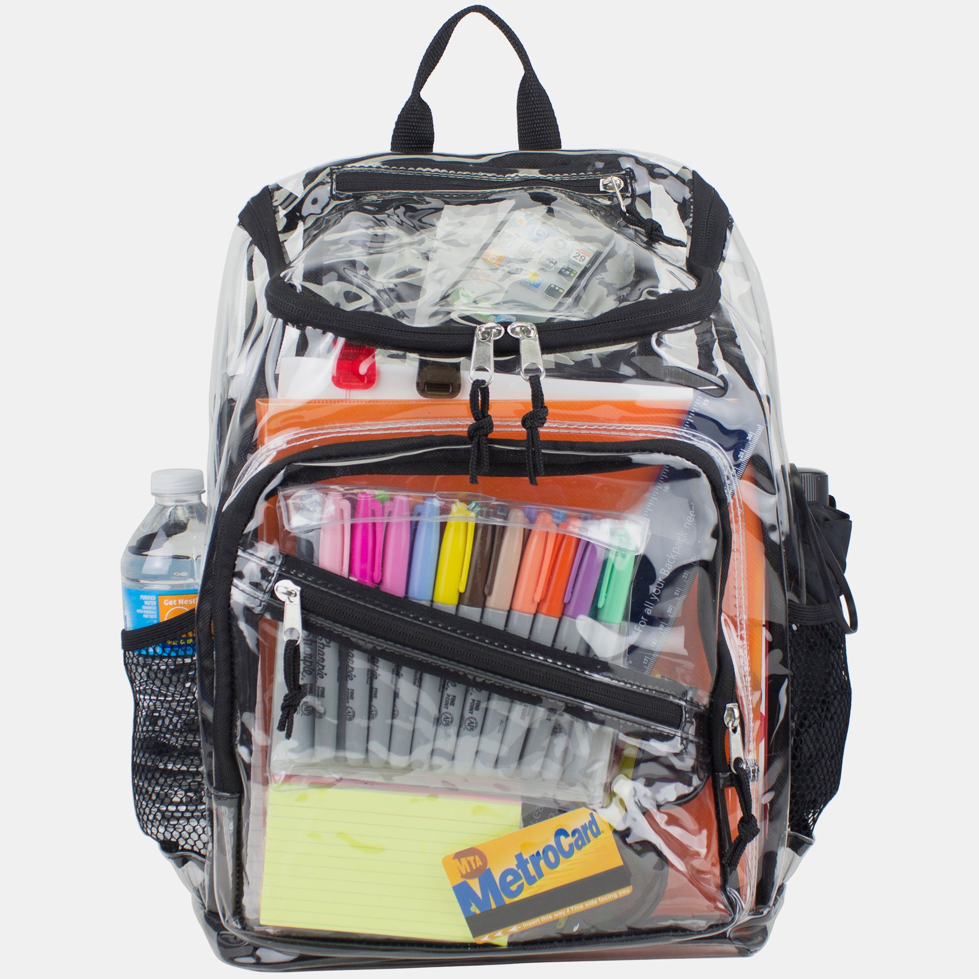 Eastsport Durable Clear Top Loader Backpack with Adjustable Colorful Straps - Transparent