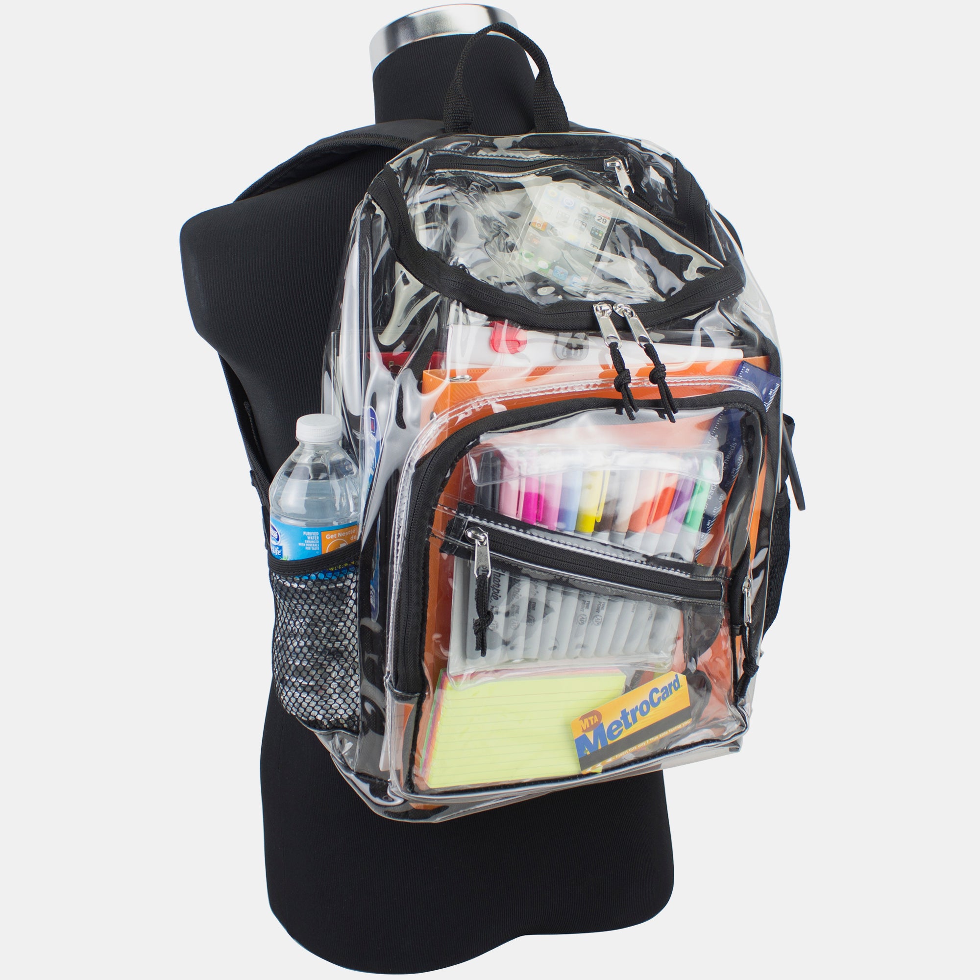 Eastsport Durable Clear Top Loader Backpack with Adjustable Colorful Straps - Transparent