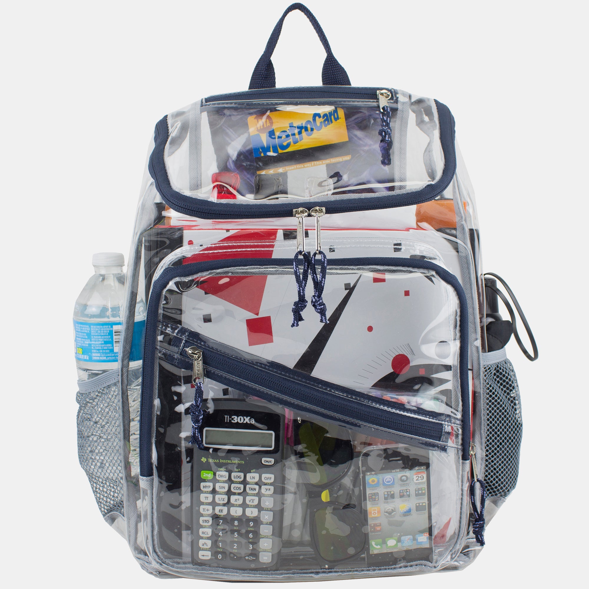 Eastsport Durable Clear Top Loader Backpack with Adjustable Colorful Straps - Transparent