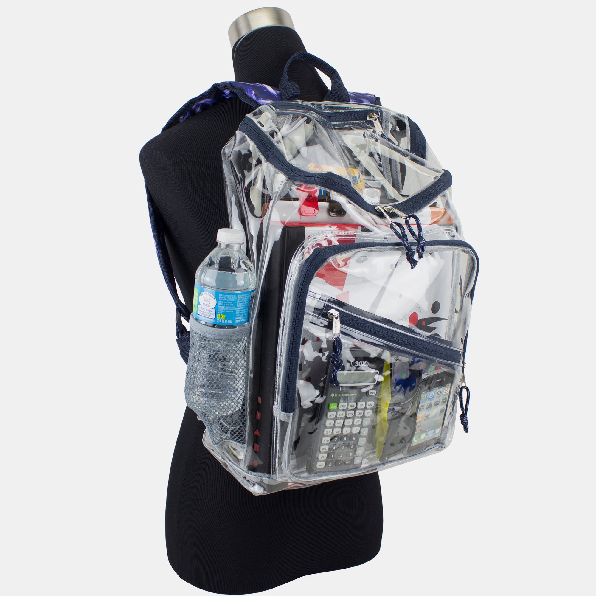 Eastsport Durable Clear Top Loader Backpack with Adjustable Colorful Straps - Transparent