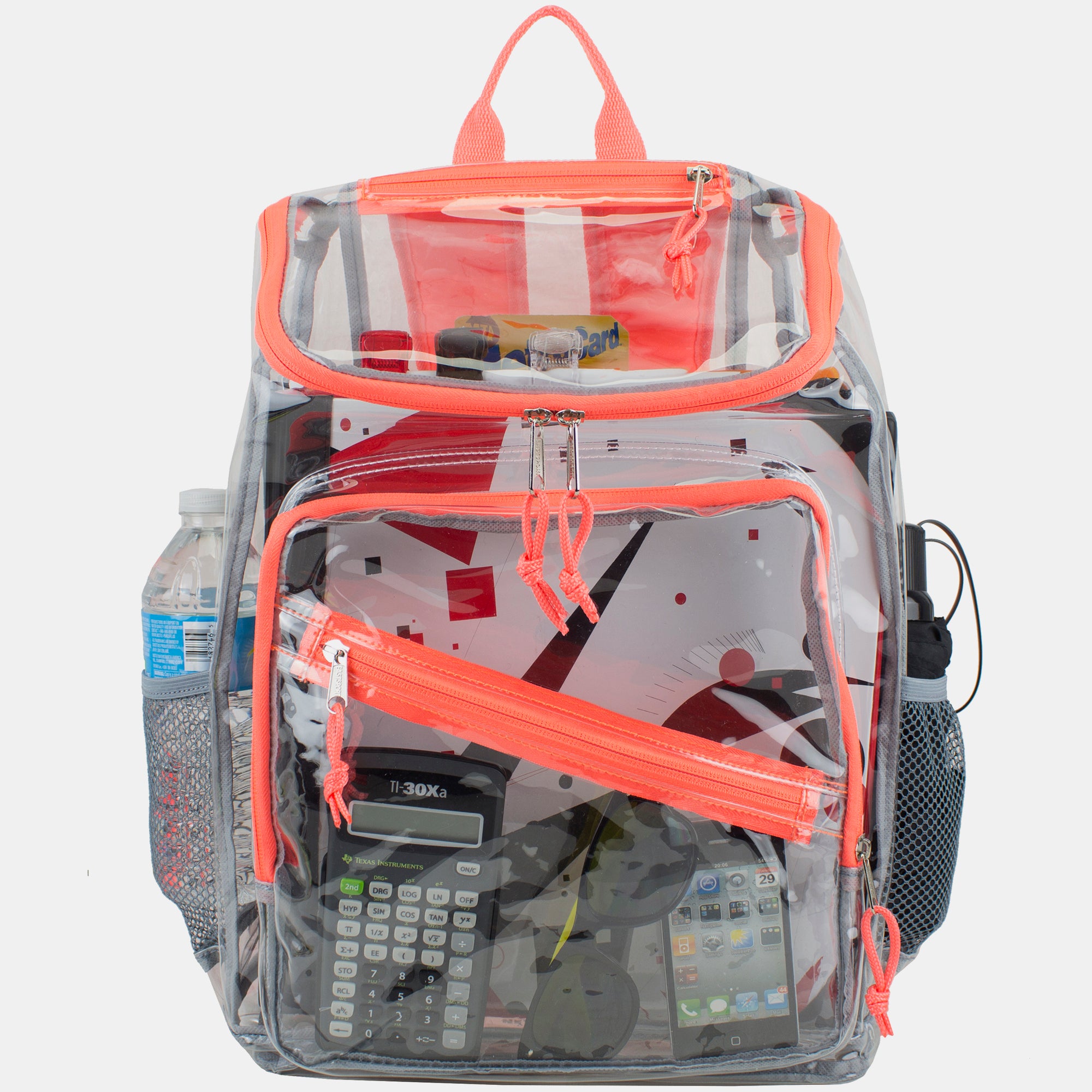 Eastsport Durable Clear Top Loader Backpack with Adjustable Colorful Straps - Transparent