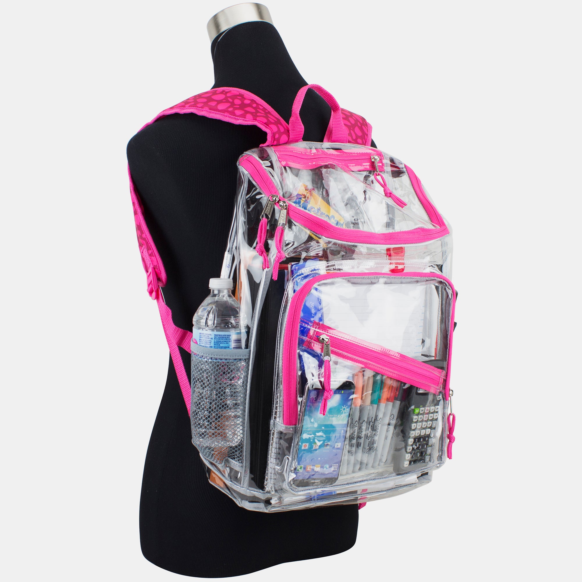 Eastsport Durable Clear Top Loader Backpack with Adjustable Colorful Straps - Transparent