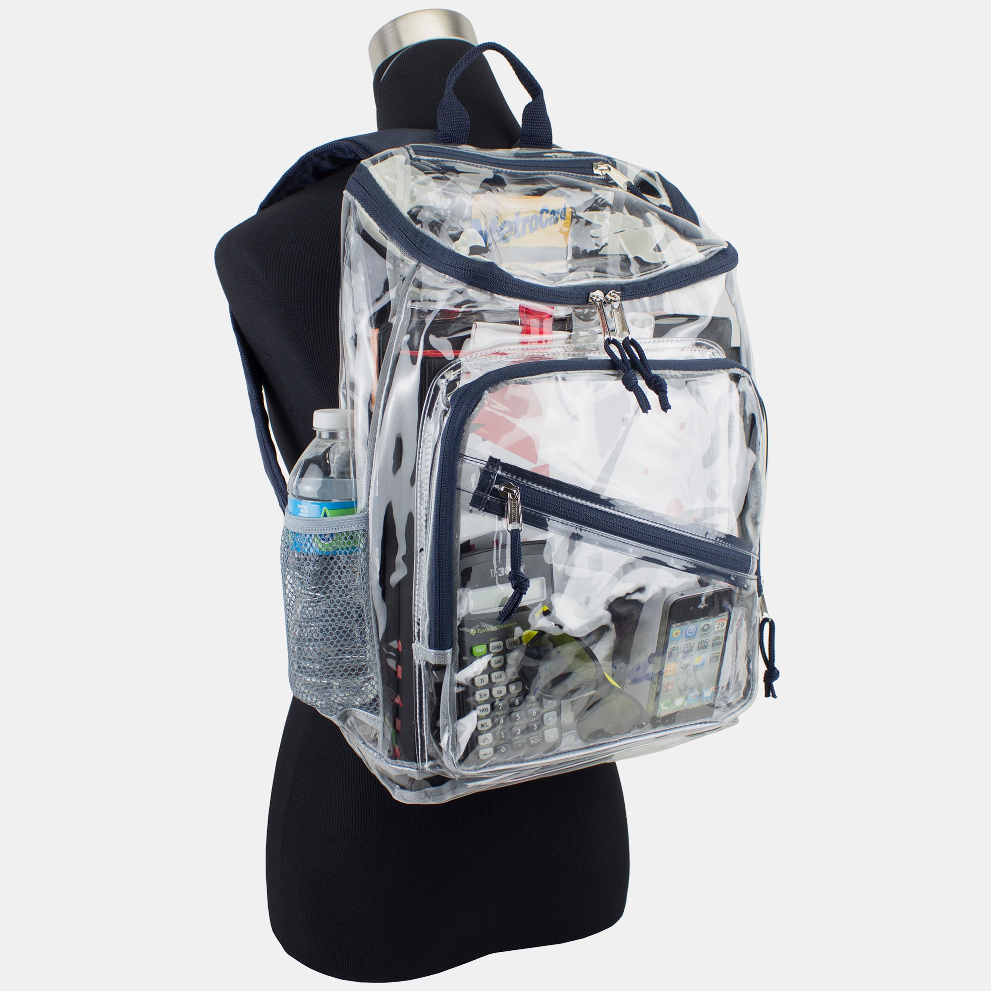 Eastsport Durable Clear Top Loader Backpack with Adjustable Colorful Straps - Transparent