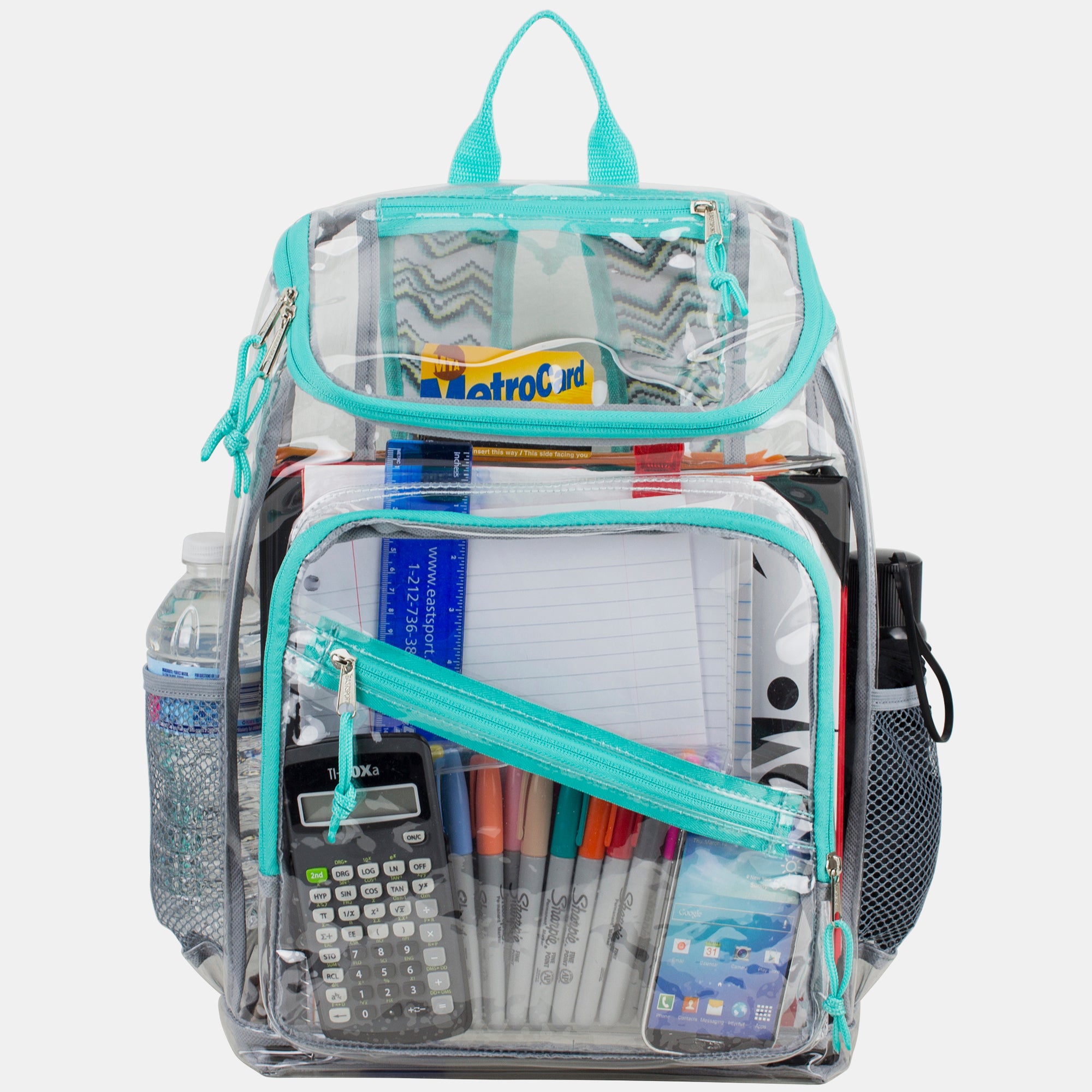 Eastsport Durable Clear Top Loader Backpack with Adjustable Colorful Straps - Transparent