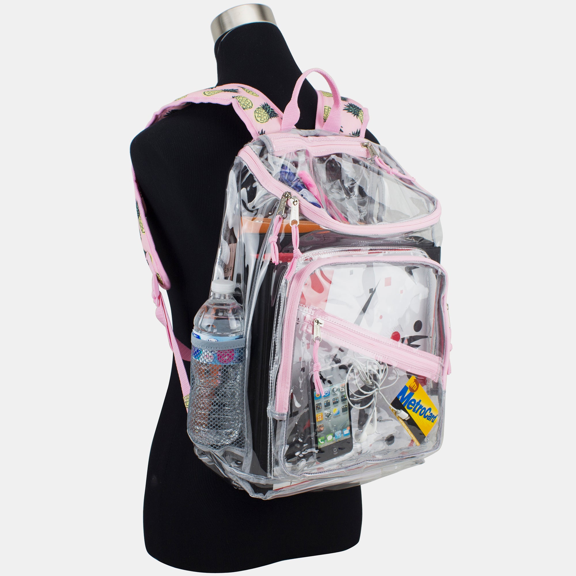 Eastsport Durable Clear Top Loader Backpack with Adjustable Colorful Straps - Transparent