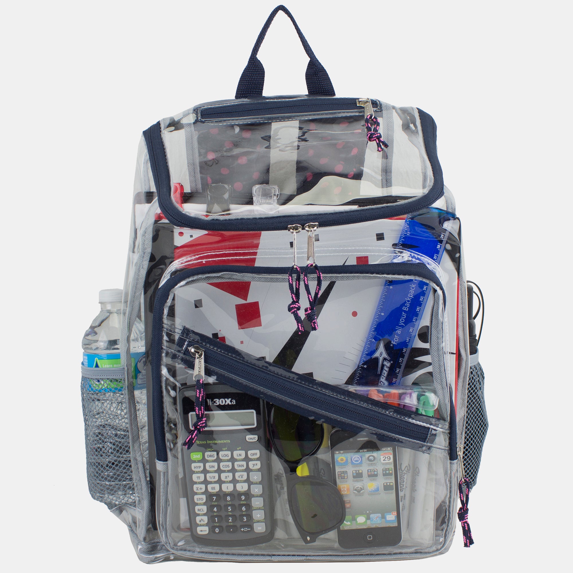 Eastsport Durable Clear Top Loader Backpack with Adjustable Colorful Straps - Transparent