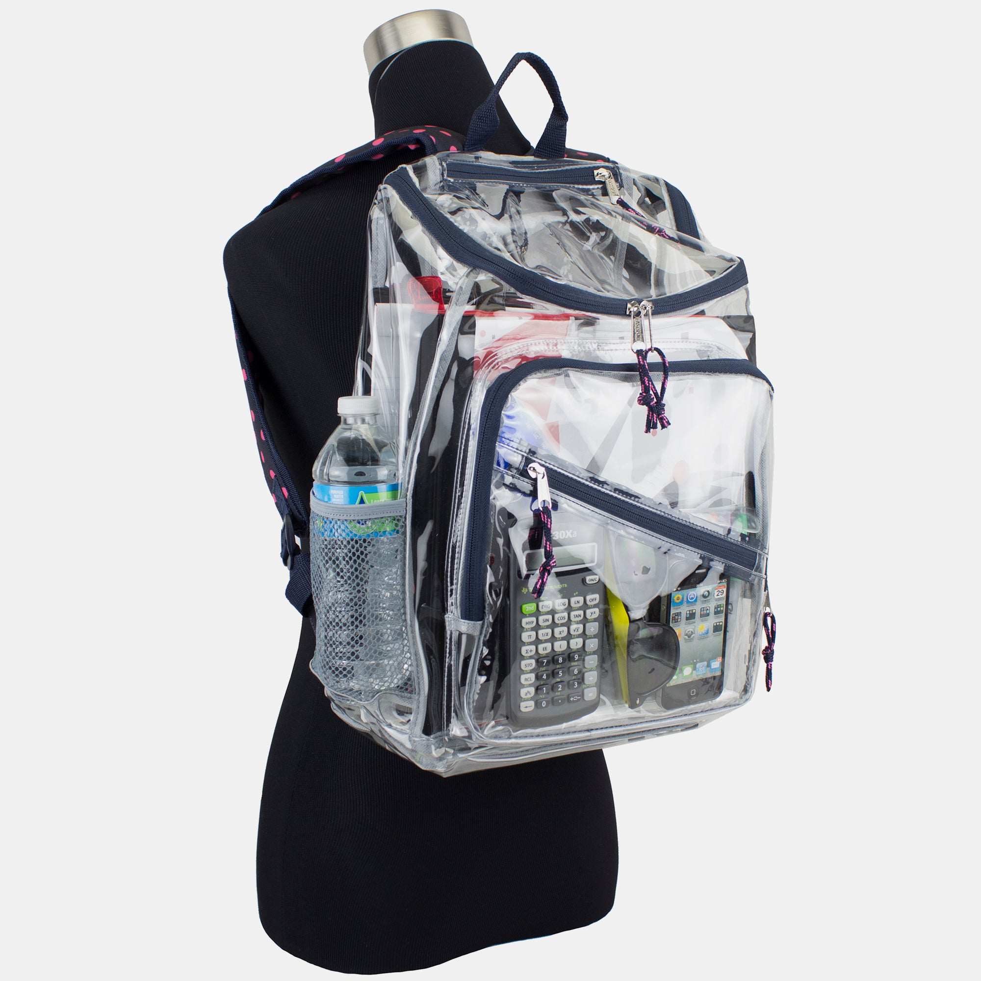 Eastsport Durable Clear Top Loader Backpack with Adjustable Colorful Straps - Transparent