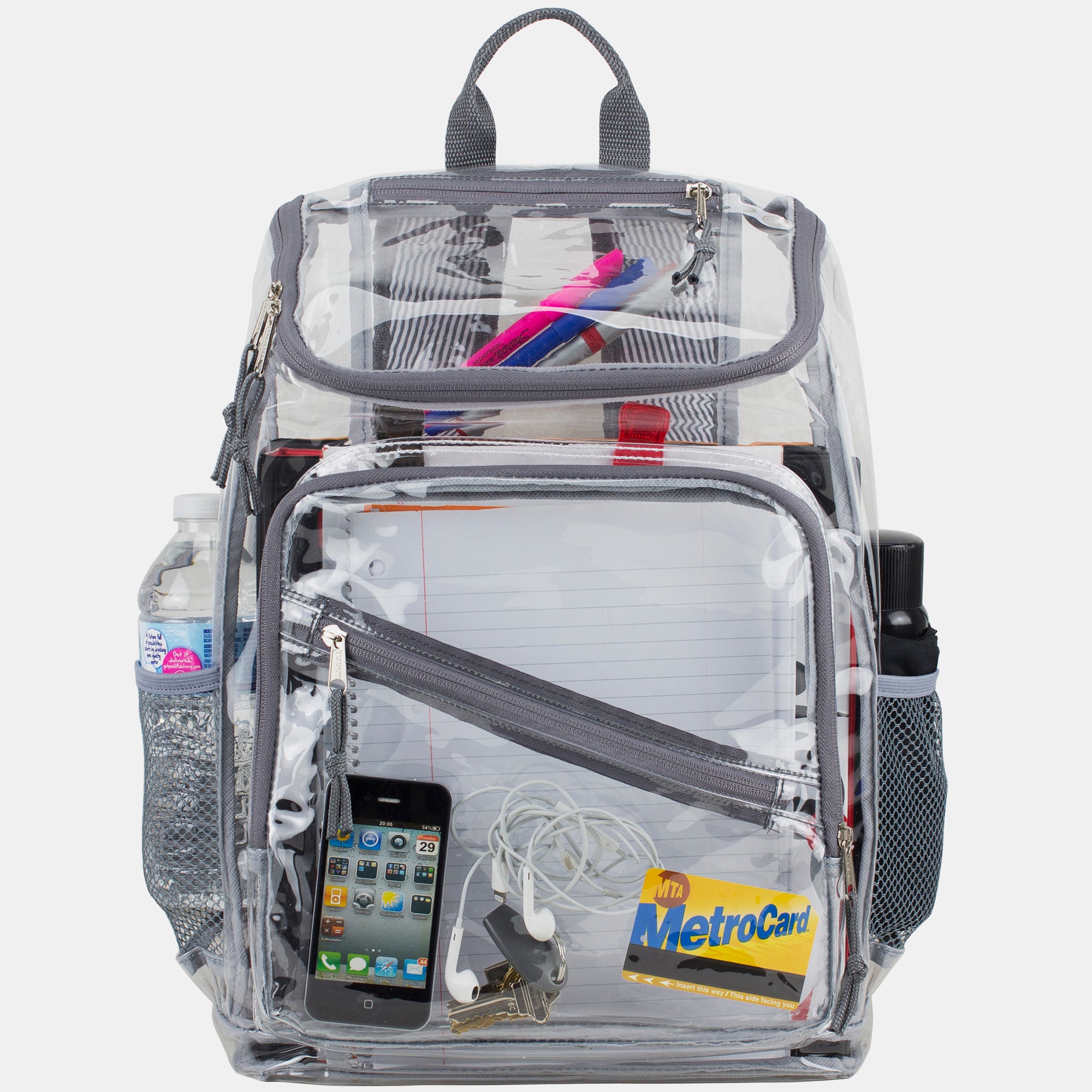 Eastsport Durable Clear Top Loader Backpack with Adjustable Colorful Straps - Transparent